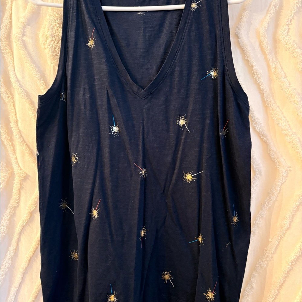 Women's Navy Sleeveless Top with Star / Sparkler Accents